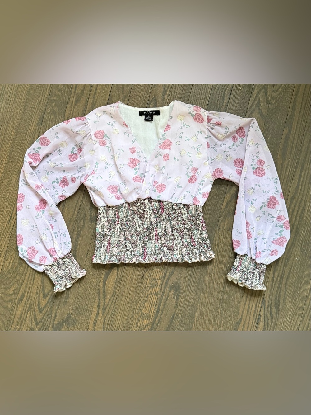 Size S (7-8) Flowers by Zoe Pink Floral Smocked Blouse